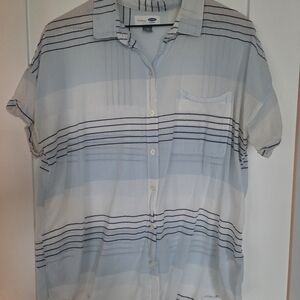 Old Navy Light Blue and White Stripe Cotton Top